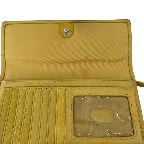 Fossil Wallet Yellow Genuine Leather Trifold Classic Checkbook Insert Pockets - Picture 3 of 10